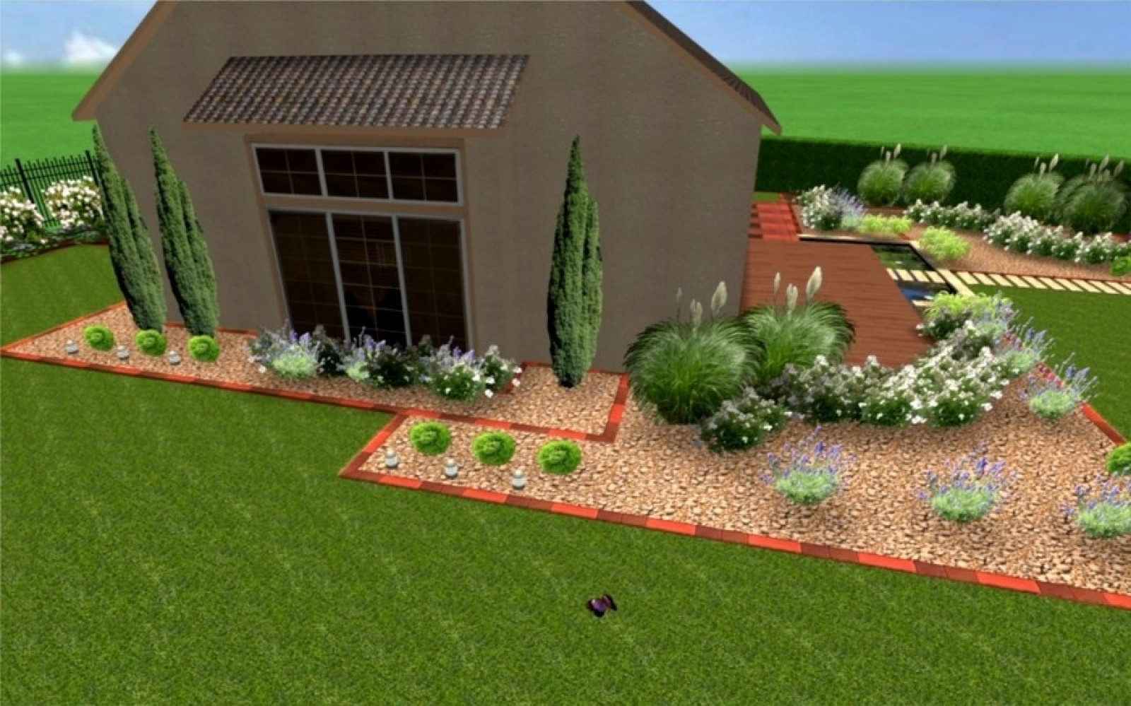 Ogród nowoczesny na bazie kwadratów i prostokątów