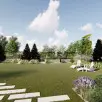 Ogród z hortensjami pełen kwiatów