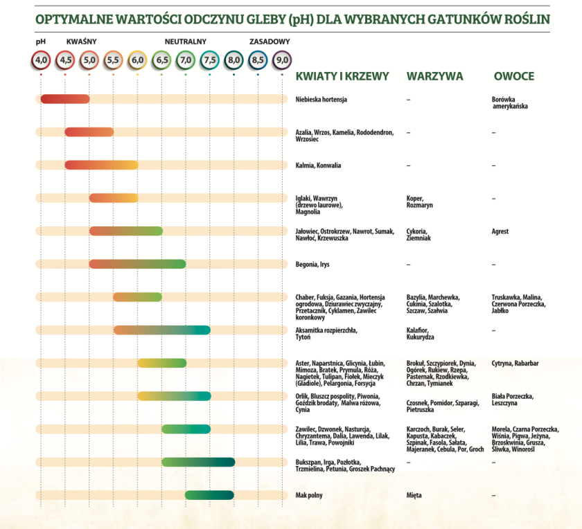 Ph gleby dla różnych roślin