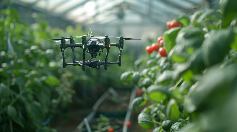 Dron lata w szklarni z pomidorami. To innowacyjna metoda zapylania