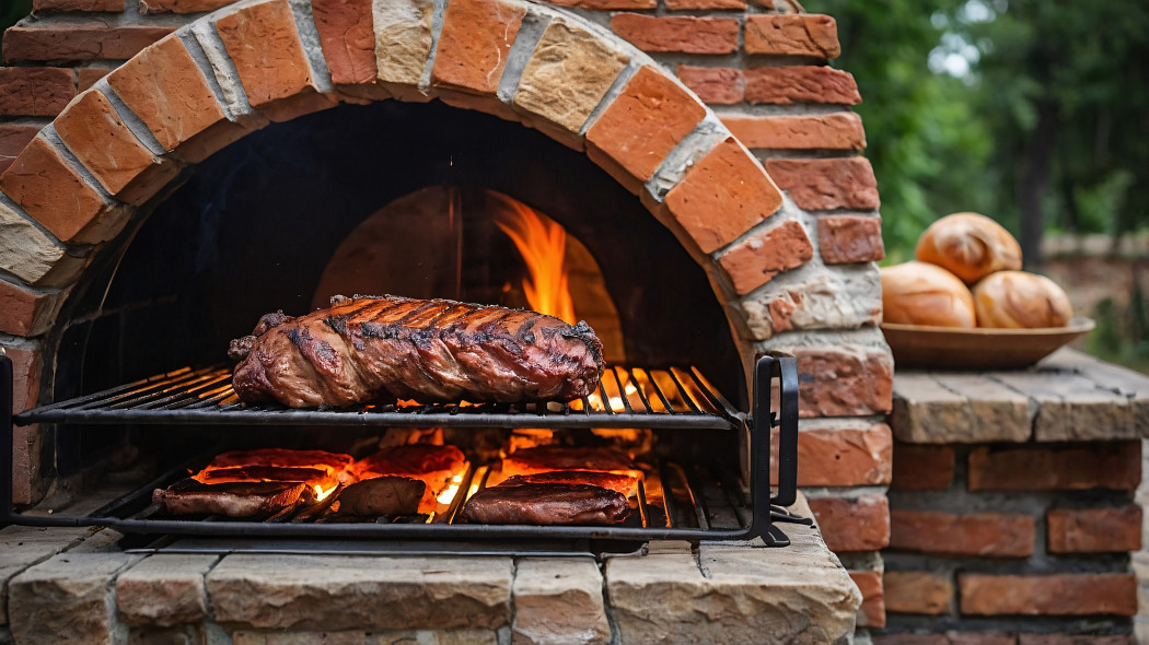 Ogrodowy grill murowany z cegieł i kamienia