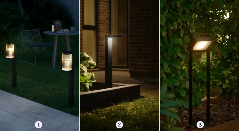 Nowoczesne lampy solarne LED do ogrodu – trzy modele słupków świetlnych