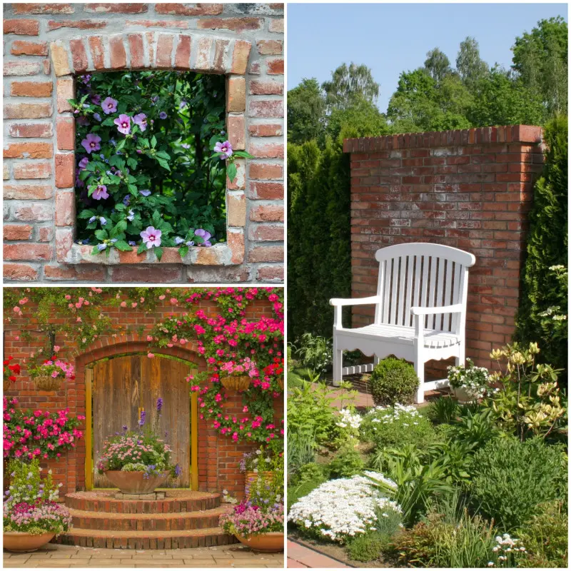 Mury ogrodowe i schody wykonane ze starej cegły