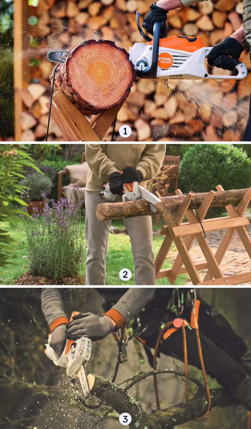 Ogrodowe urządzenia akumulatorowe STIHL do cięcia i przycinania drewna