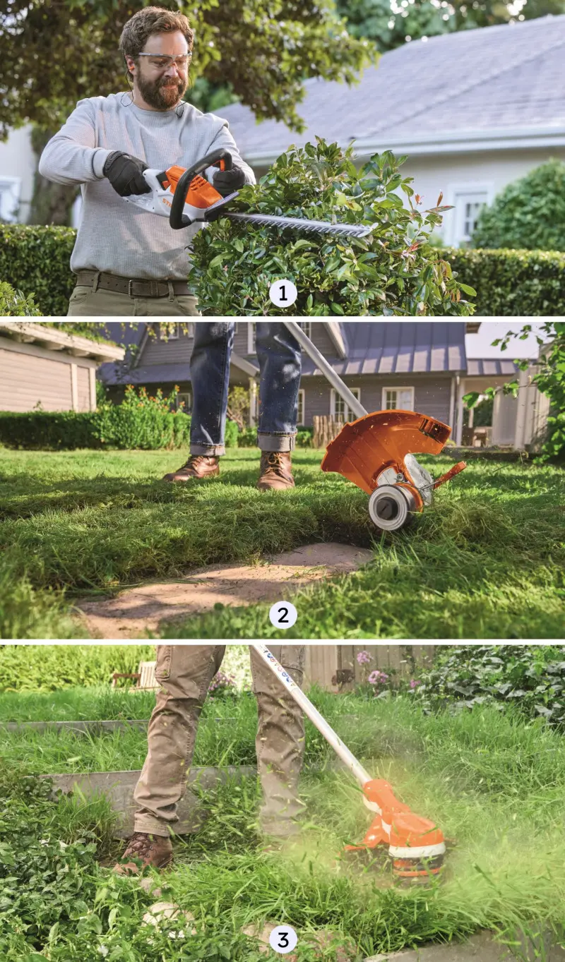 Ogrodowe urządzenia akumulatorowe STIHL do pielęgnacji żywopłotów i trawników