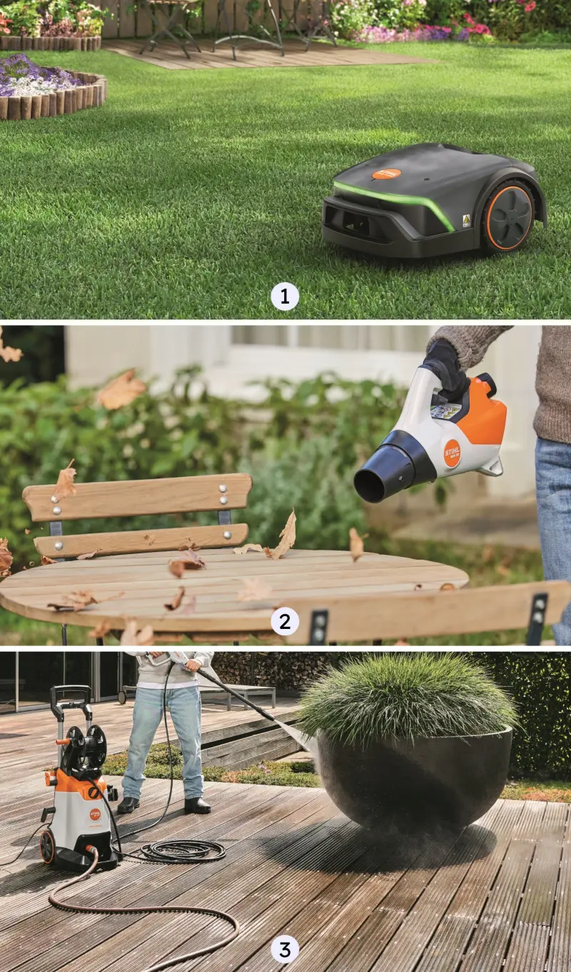 Ogrodowe urządzenia akumulatorowe STIHL do pielęgnacji i porządków