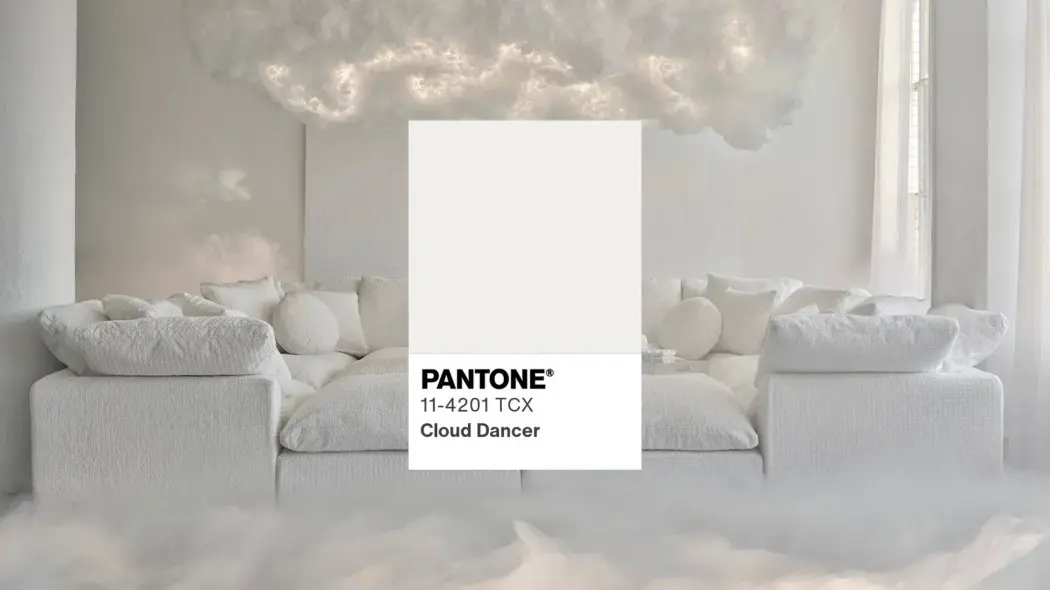 Wnętrza inspirowane kolorem roku 2026 Pantone Cloud Dancer