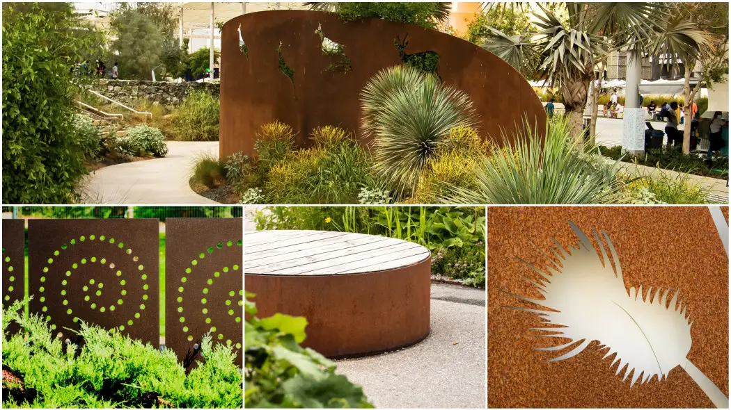 Panele dekoracyjne z cortenu / kortenu w ogrodzie. Na ogrodzeniach, ścianach, jako dekoracja