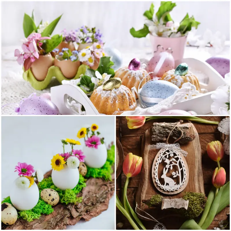 Wielkanocne ozdoby stołu z kwiatami ciętymi