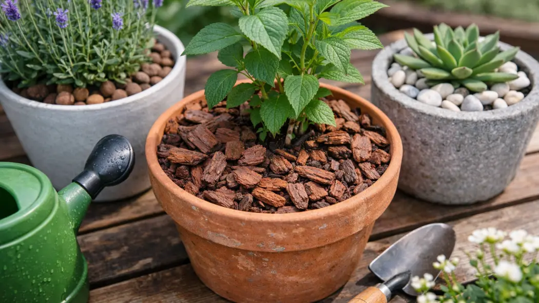 Ściółkowanie ziemi w doniczkach