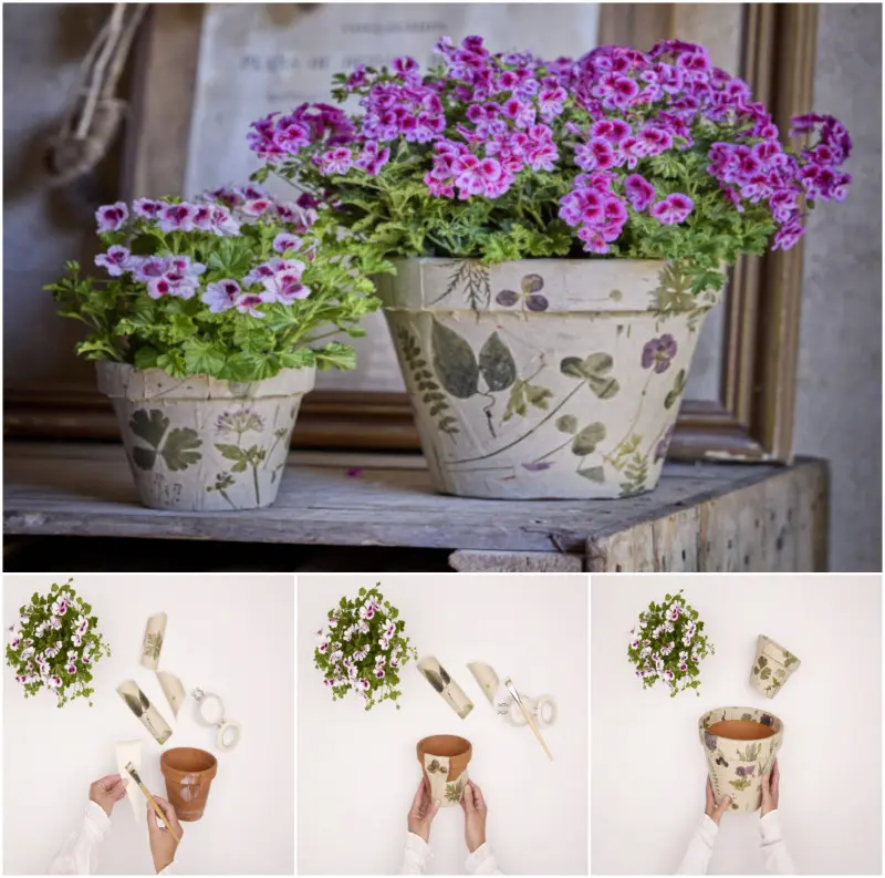 doniczka ozdobiona kwiatowym motywem vintage