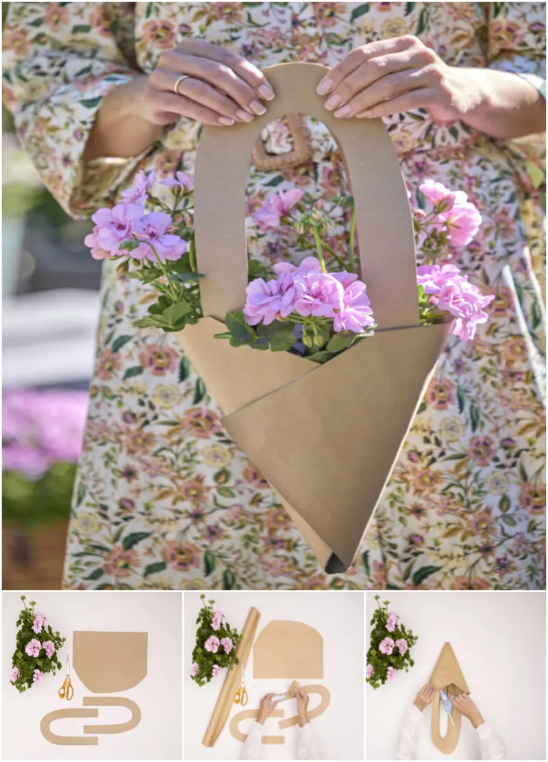 Ręcznie wykonana torba upominkowa z pelargonią