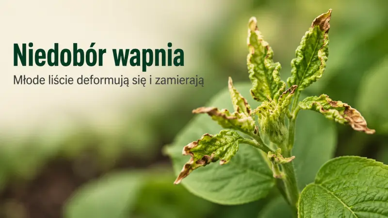 Niedobór wapnia – deformują się młode liście i zamierają wierzchołki