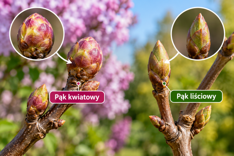Pąk kwiatowy i pąk liściowy na pędach krzewu – porównanie wyglądu i kształtu pąków