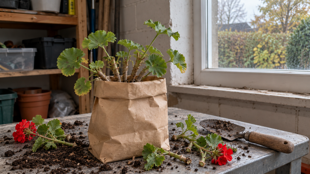 Zimowanie pelargonii bez ziemi i doniczki – w papierowej torbie