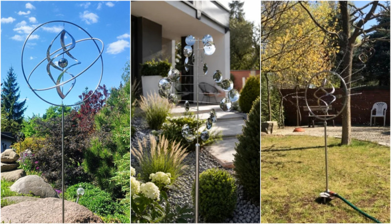 Rzeźby wiatrowe Gyroscope, Saksofon i Aqua Dancer