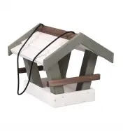 Duży drewniany karmnik dla ptak&oacute;w biały 25,5 x 29 x 24,5 cm